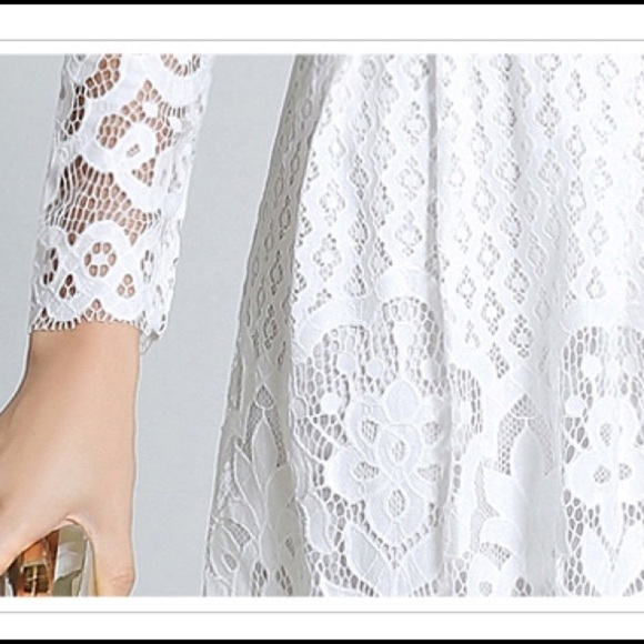 Last 1! Hollow Long Sleeves Knee Length Lace Dress - Picture 3 of 8